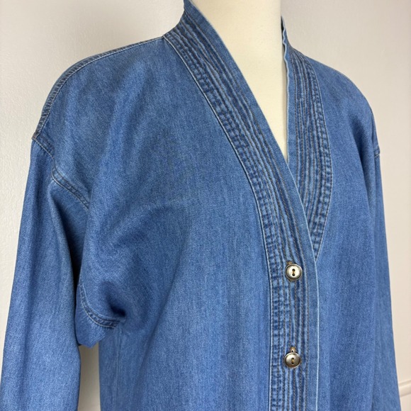 Orvis Womens Denim Button Front Shirt Dress Size S Midi Blue Utility Oversized - Picture 7 of 17